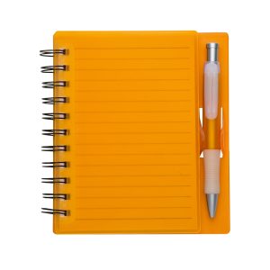 Caderno Plástico C/ Caneta — Laranja / Branco