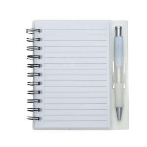 Caderno Plástico C/ Caneta — Transparente / Branco