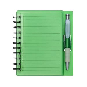 Caderno Plástico C/ Caneta — Verde / Branco