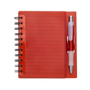 Caderno Plástico C/ Caneta — Vermelho / Branco