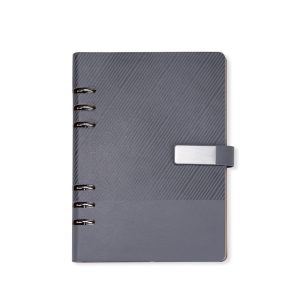 Caderno Fichário Couro Sintético — Cinza