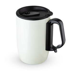 Caneca Inox Parede Dupla 350ml — Branco / Preto