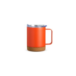 Caneca Térmica Com Cortiça De 400ml — Laranja / Bege