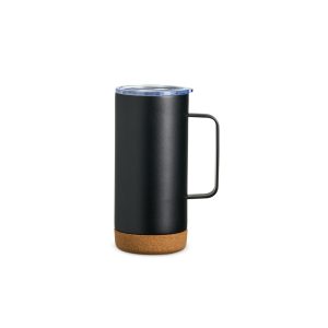 Caneca Térmica Com Cortiça De 500ml — Preto / Bege