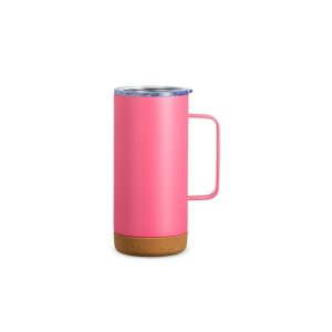 Caneca Térmica Com Cortiça De 500ml — Rosa / Bege