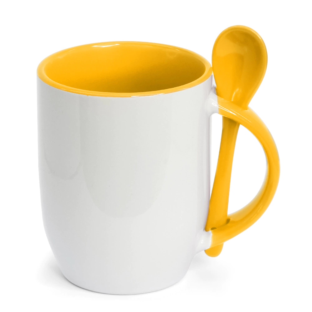 Caneca Personalizada Alça Colher Amarelo 325 ml - vista frontal