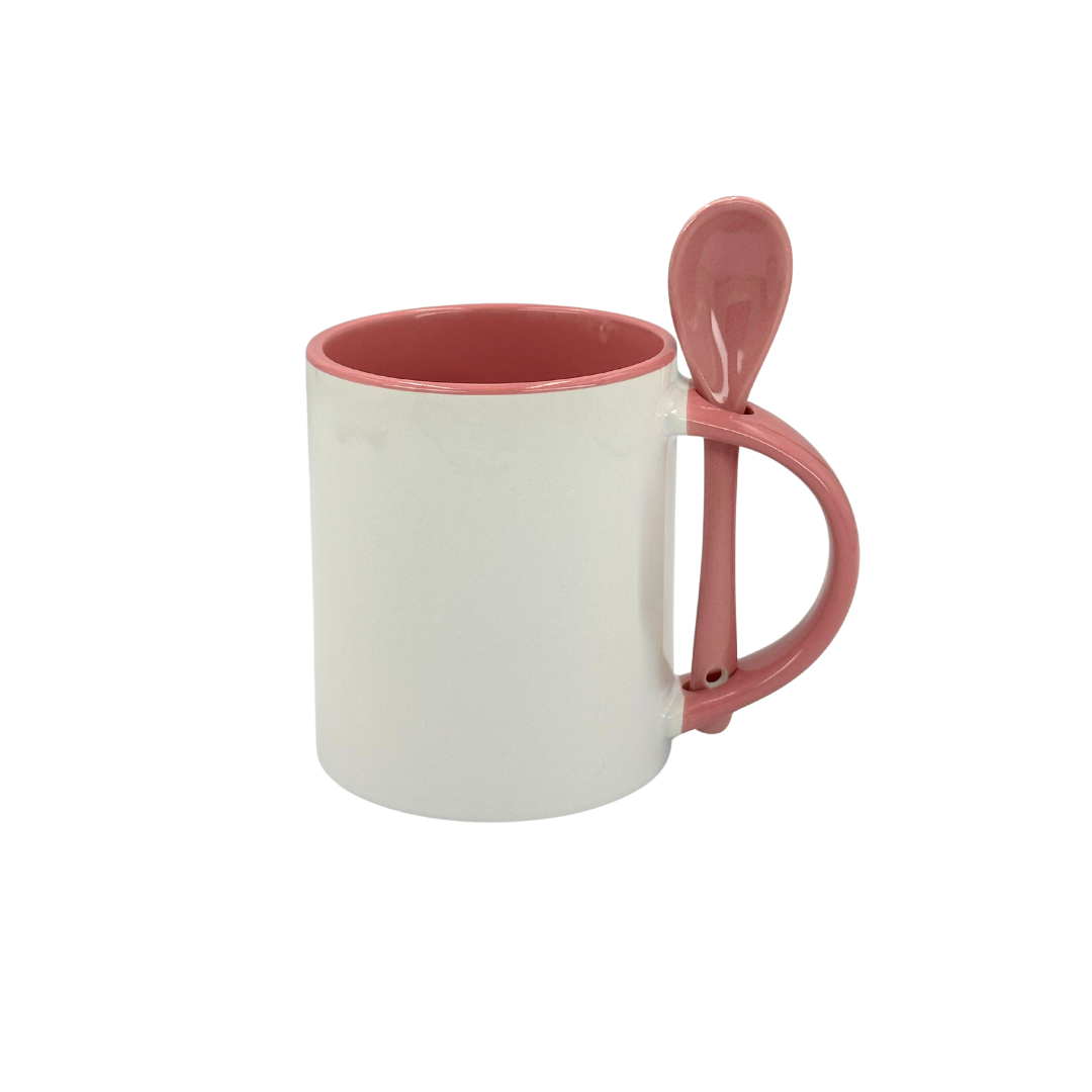 Caneca Personalizada Alça Colher Rosa 325 ml - vista frontal