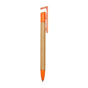 Caneta Ecológica C/ Suporte P/ Celular — Marrom / Laranja