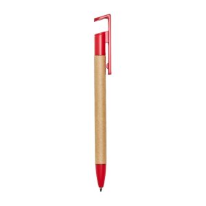 Caneta Ecológica C/ Suporte P/ Celular — Marrom / Vermelho