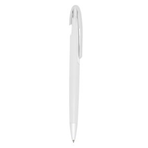 Caneta Plástica — Branco / Prata