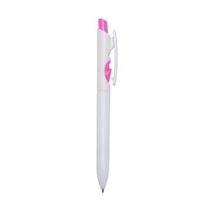 Caneta Plástica Leitoso — Branco / Rosa