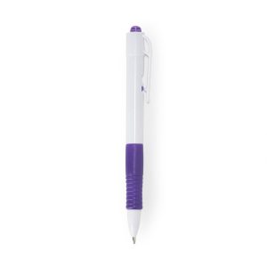 Caneta Plastica Leitosa — Branco / Roxo