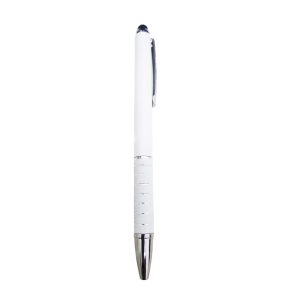 Caneta Plástica C/ 7 Aneis Touch — Branco / Prata