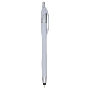 Caneta Plástica Touch — Branco / Prata