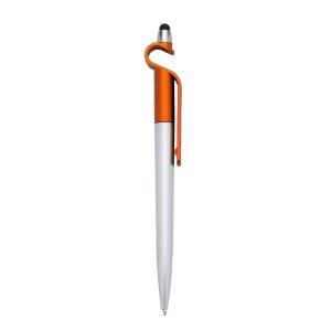 Caneta Plástica P. Celular E Ponta Touch — Laranja / Prata