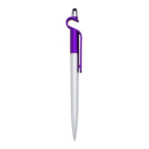 Caneta Plástica P. Celular E Ponta Touch — Roxo / Prata