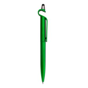 Caneta Plastica C/ Suporte E Touch — Verde / Prata
