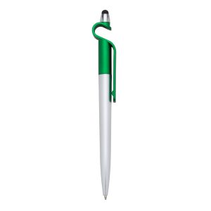 Caneta Plástica P. Celular E Ponta Touch — Verde / Prata