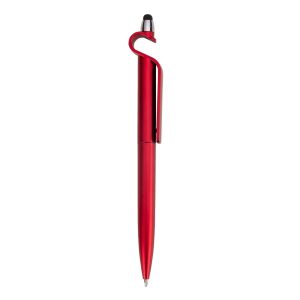 Caneta Plastica C/ Suporte E Touch — Vermelho / Prata