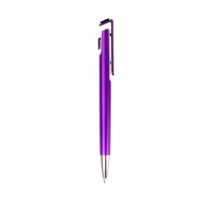 Caneta Plástica Com Suporte Para Celular — Roxo / Prata