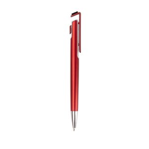 Caneta Plástica Com Suporte Para Celular — Vermelho / Prata