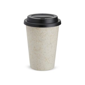 Copo Fibra De Arroz C/ Tampa 450ml — Bege / Preto