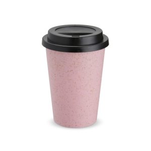 Copo Fibra De Arroz C/ Tampa 450ml — Rosa / Preto