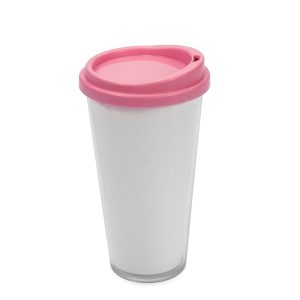 Copo Plástico Duplo 400ml — Branco / Rosa