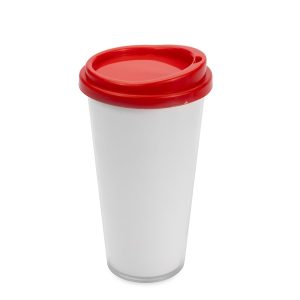 Copo Plástico Duplo 400ml — Branco / Vermelho
