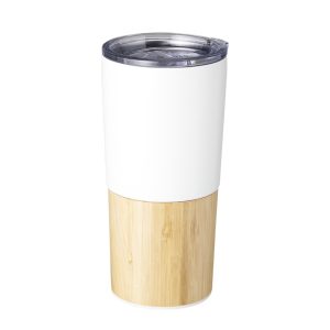 Copo Térmico Bambu 600ml — Branco / Madeira