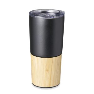 Copo Térmico Bambu 600ml — Preto / Madeira