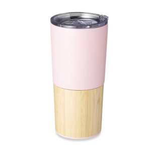 Copo Térmico Bambu 600ml — Rosa / Madeira