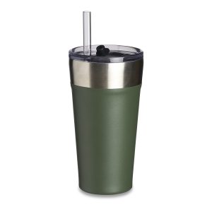 Copo Térmico C/ Canudo 500ml — Verde / Inox