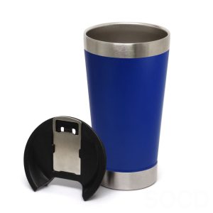 Copo Térmico Personalizado Tampa com Abridor Azul Royal 473 ml - vista frontal