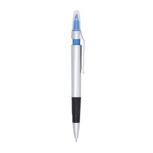 Caneta Plástica C/ Marca Texto — Azul / Prata