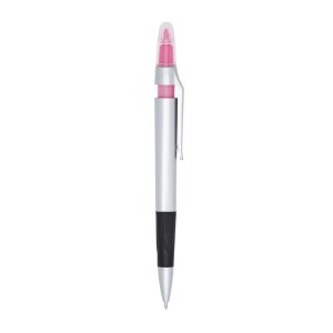 Caneta Plástica C/ Marca Texto — Rosa