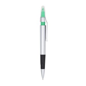 Caneta Plástica C/ Marca Texto — Verde / Prata