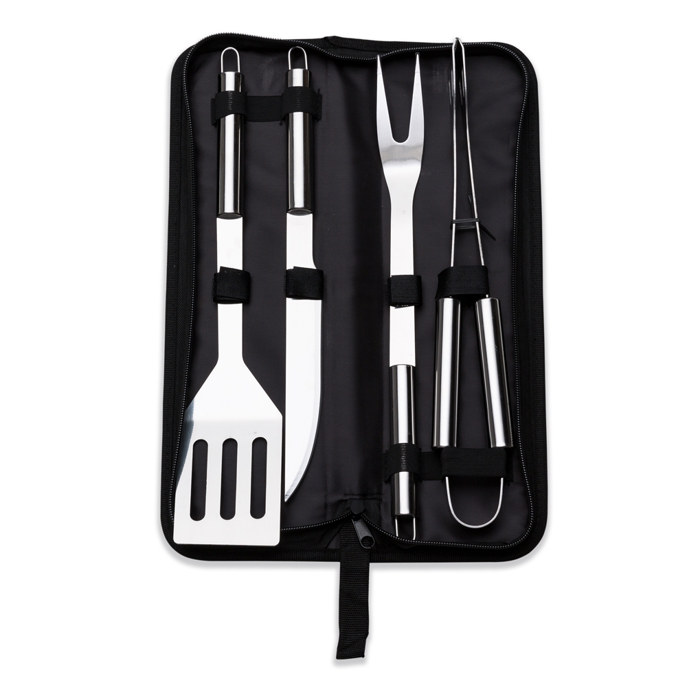 Kit Churrasco 4 Peças Inox C/ Estojo