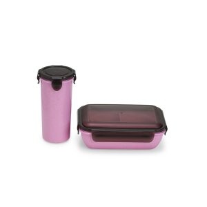 Kit Copo E Marmita Fibra De Bambu — Rosa / Preto