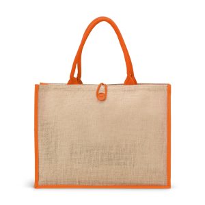Sacola De Juta Com Botão — Laranja