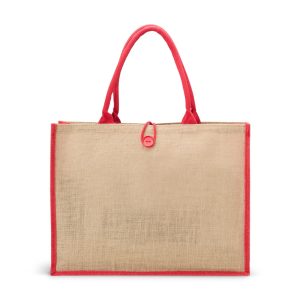 Sacola De Juta Com Botão — Vermelho