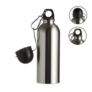 Squeeze Inox 500ml C/ Bico E Mosquetão — Inox / Preto