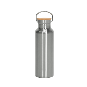 Garrafa Térmica Personalizada Prata Tampa Bambu 500 ml