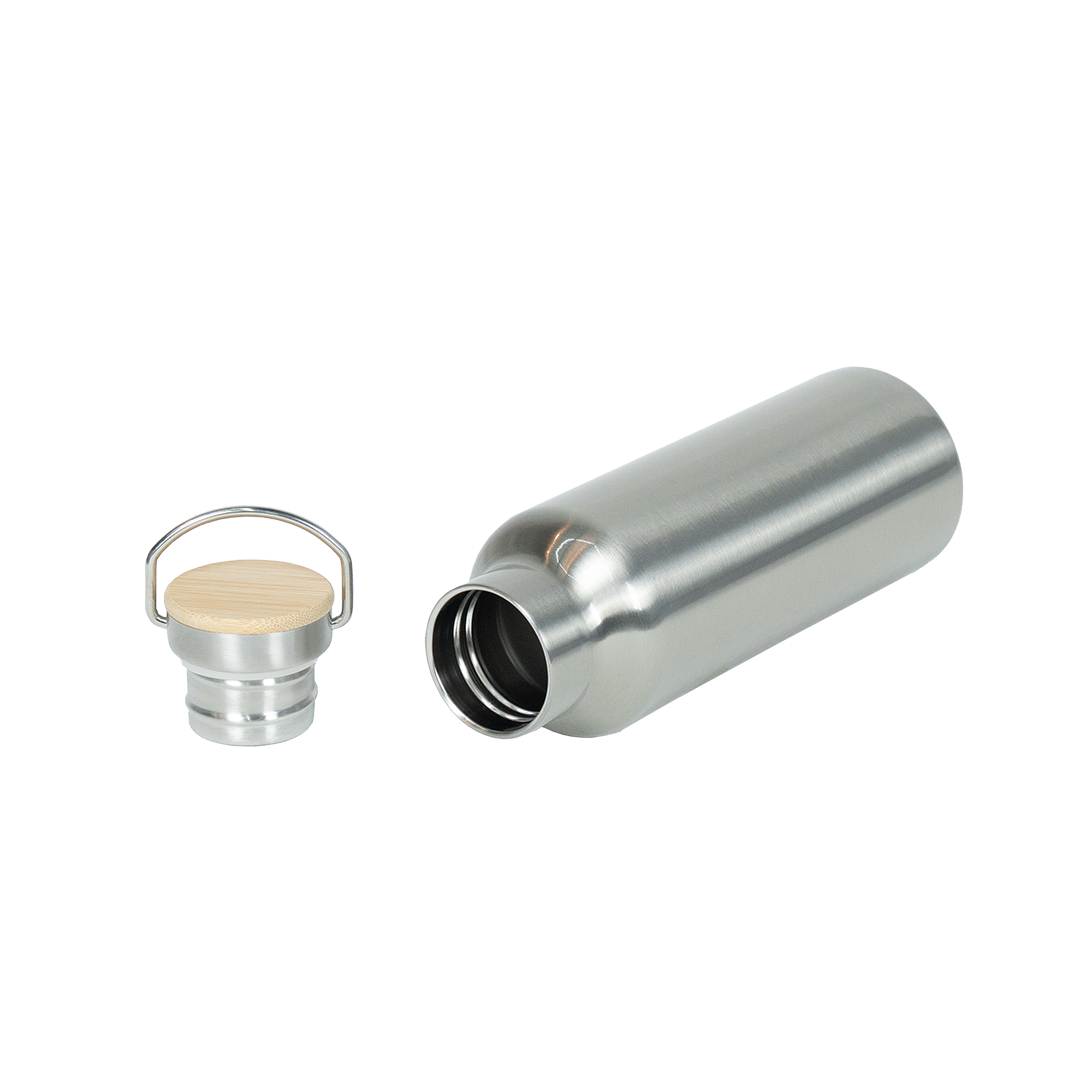 Garrafa Térmica Personalizada Prata Tampa Bambu 500 ml