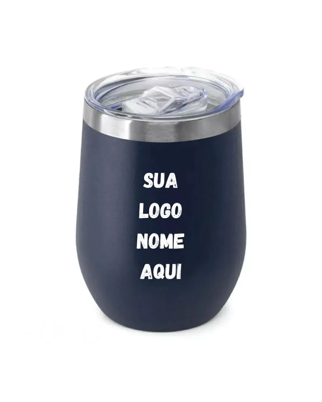 Copo Térmico Personalizado Tampa Acrílica Azul Escuro 350 ml - vista frontal