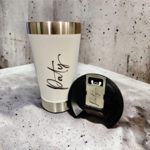 Copo Térmico Personalizado Tampa com Abridor Branco 473 ml - vista frontal