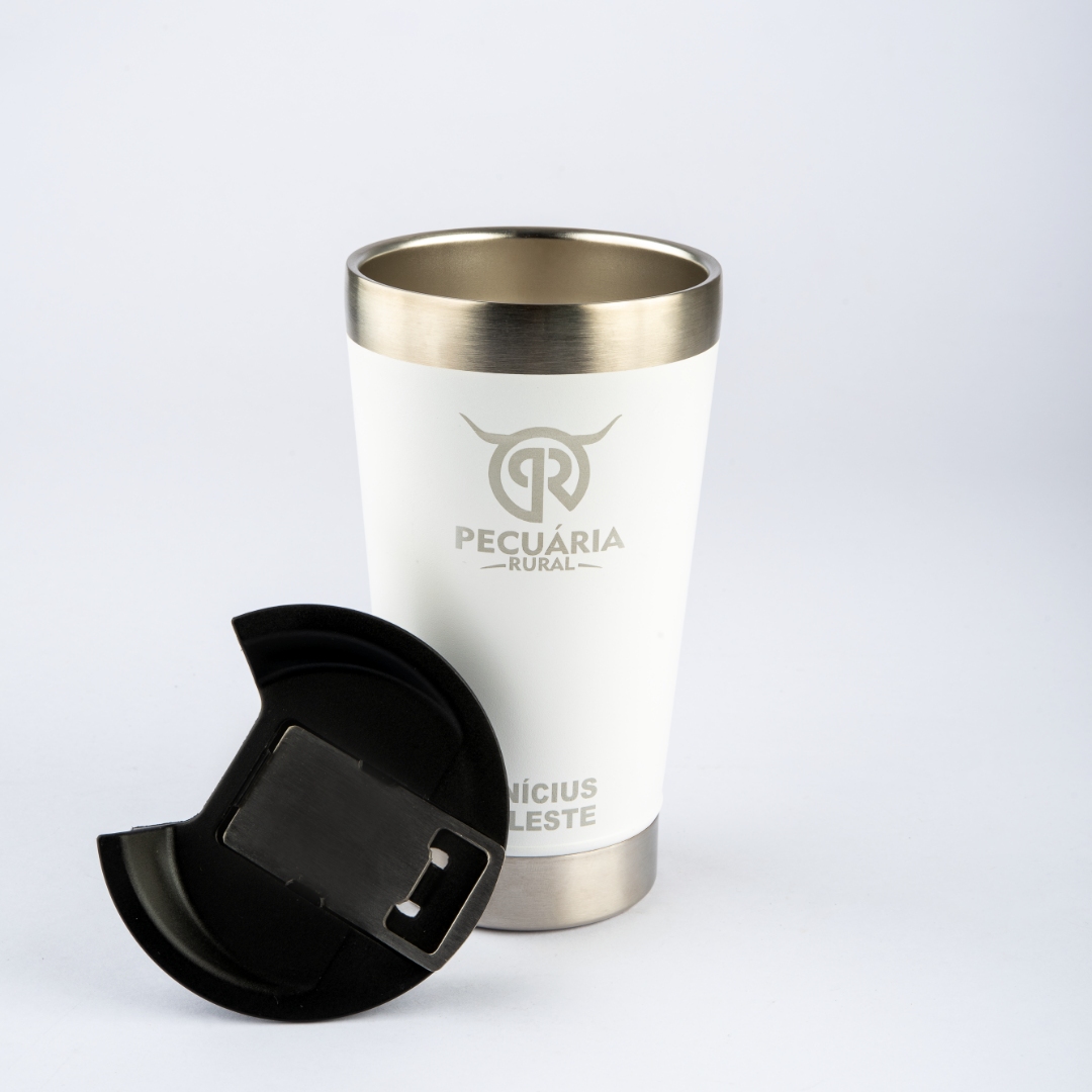 Copo Térmico Personalizado Tampa com Abridor Branco 473 ml - detalhe