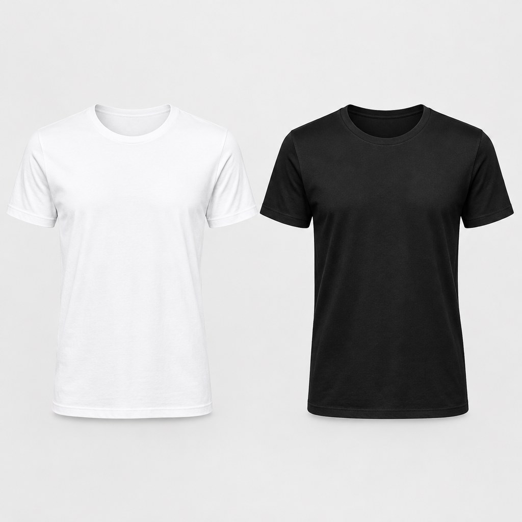 Camiseta Adulto de Poliéster Personalizada - Dom João 1 Camiseta adulta branca e camiseta preta lisas de manga curta com gola redonda, fotografadas em estúdio sem estampas